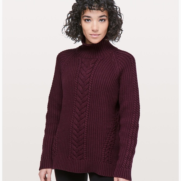 lululemon athletica Sweaters - Lululemon Burgundy Cable Knit Turtleneck Sweater 6